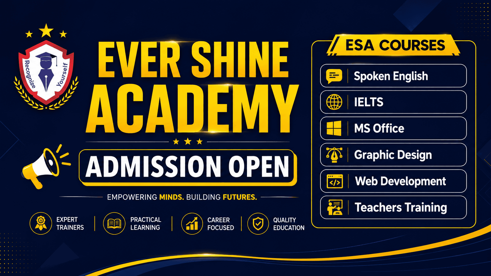 Admission Open 2026 — ESA Courses: Spoken English, IELTS, MS Office, Graphic Design, Web Development, Teachers Training